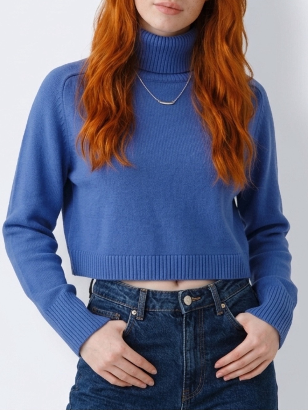 Zara Cobalt Blue Cropped Turtleneck Sweater